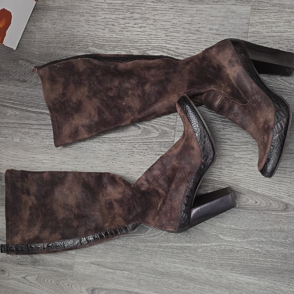 Donald J. Pliner Brown Suede Knee-High Heeled Boots